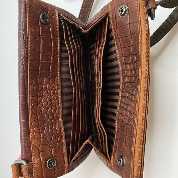Jack Georges Hornback Croco Wallet On A String Brown Leather Crossbody Purse - Picture 8 of 12